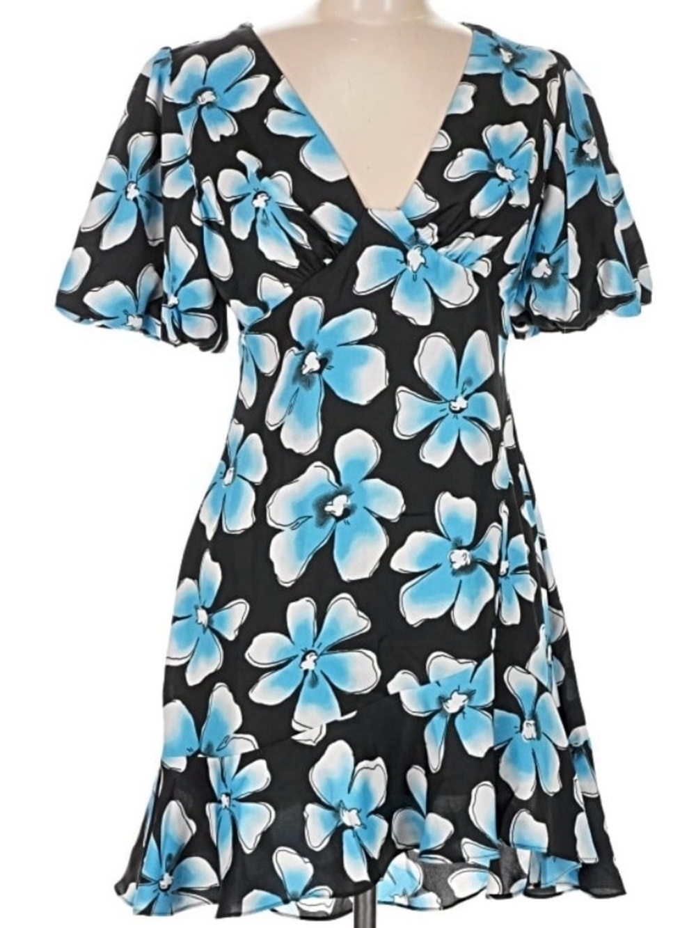 Topshop Black Dress with Blue and White Floral Print